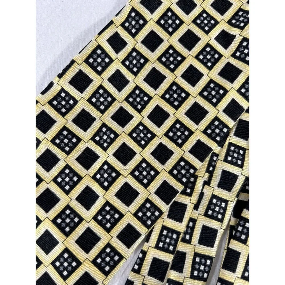 Emilio Romano Yellow Black Geometric Handmade Silk Made In Italy Wide Tie 55x4